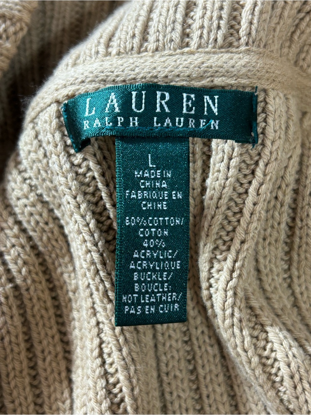 Lauren Ralph Lauren Cable Knit Sweater Vest Size L Belted Buckle Shawl Collar - Picture 5 of 8